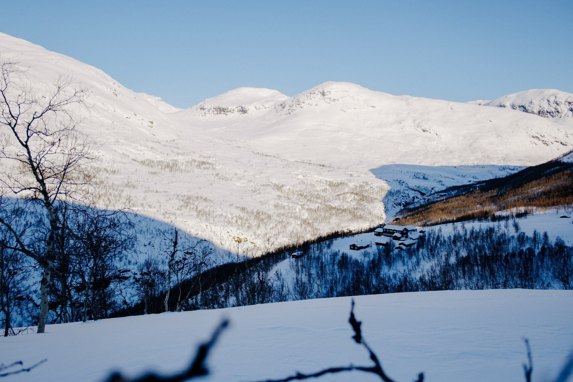 Montagne innevate e valle boscosa in inverno - Massiccio Centrale - Francia