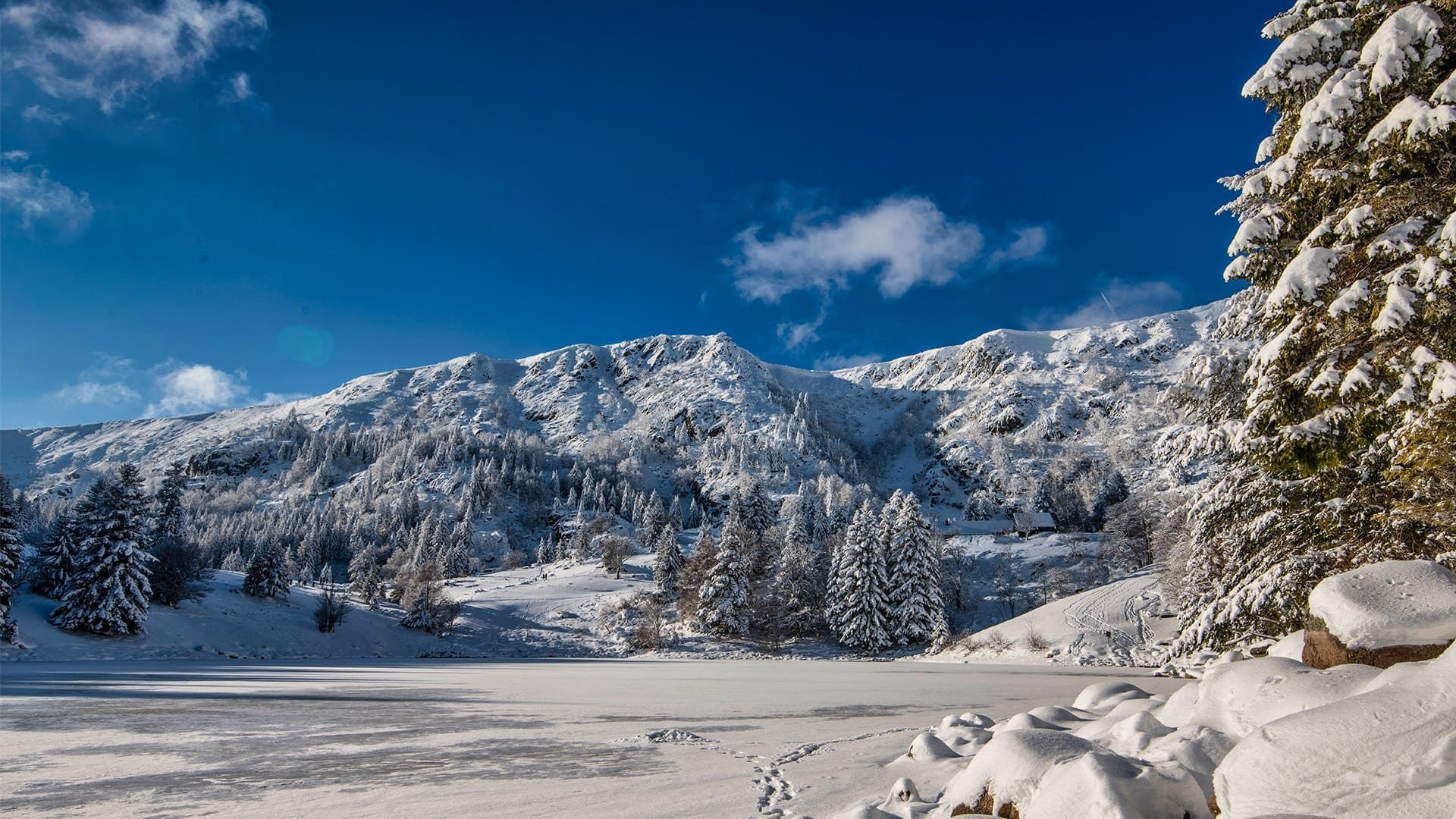 © Adobe Stock Lago de la Truite ghiacciato sotto la neve - Belledonne - Isère - Francia