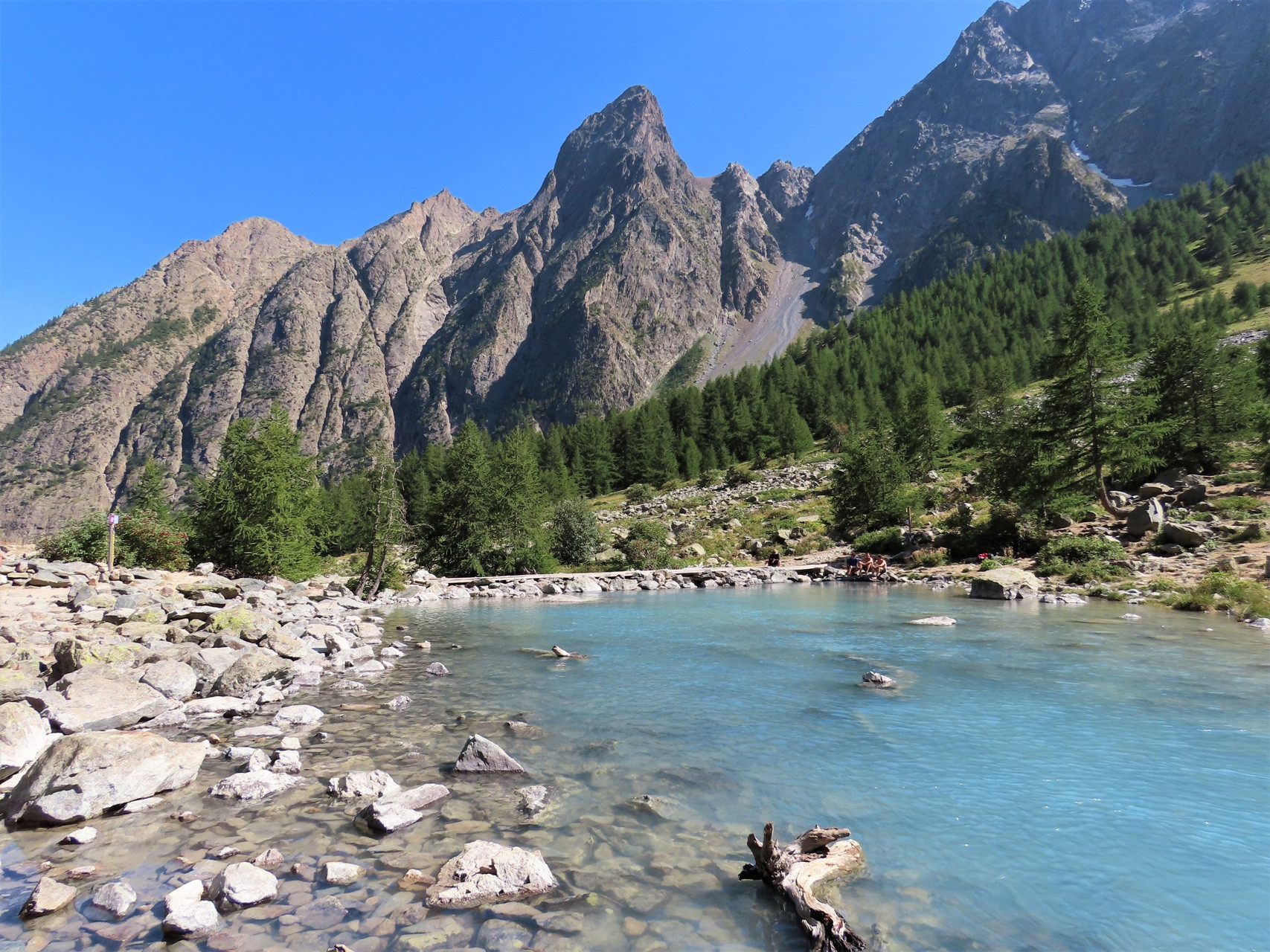 Il lago della Douche e il lariceto, sopra Le Casset