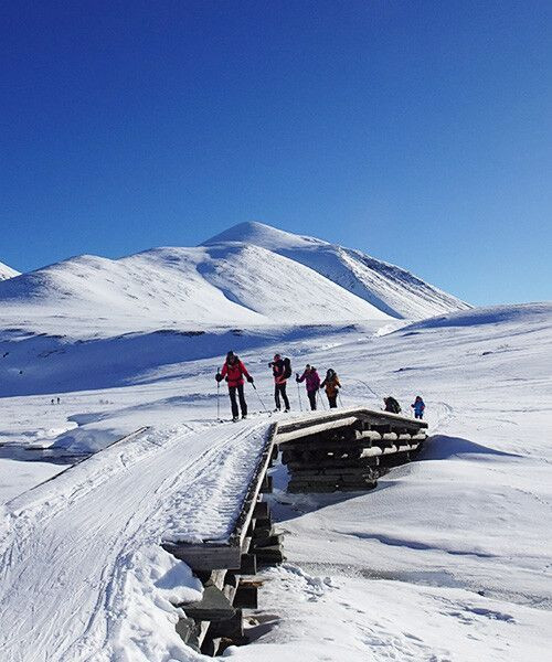 Sciatori attraversano un ponte nel Rondane - Norvegia