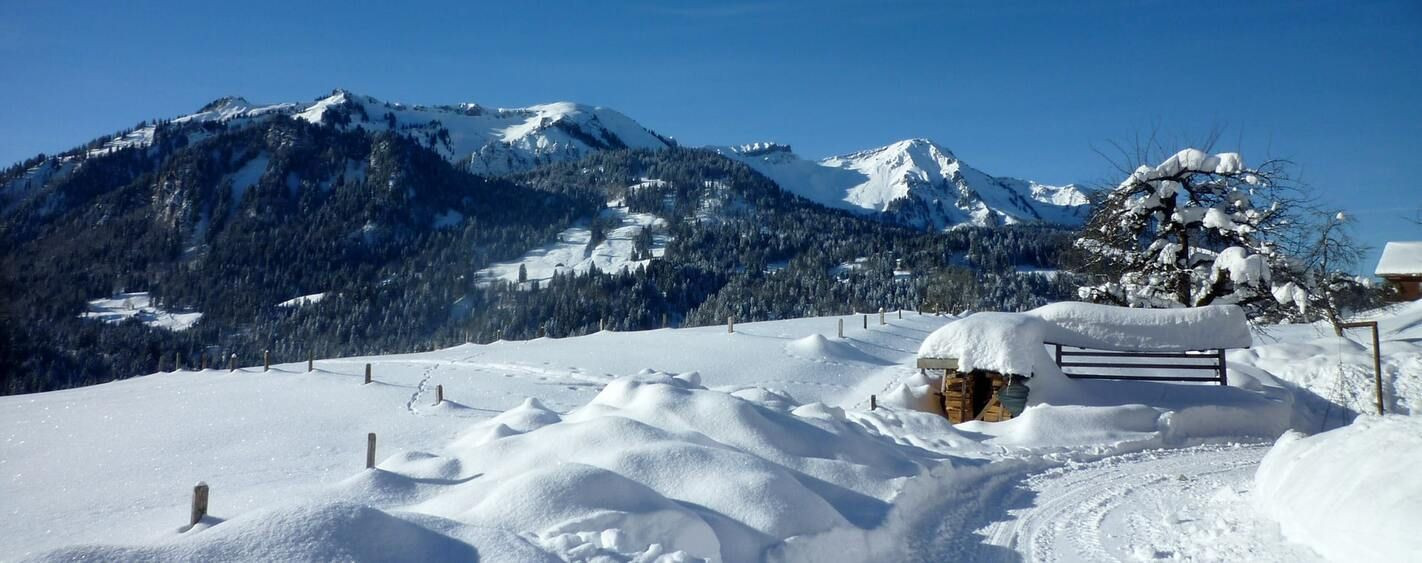 Colline innevate e panchina - Bregenzerwald - Austria