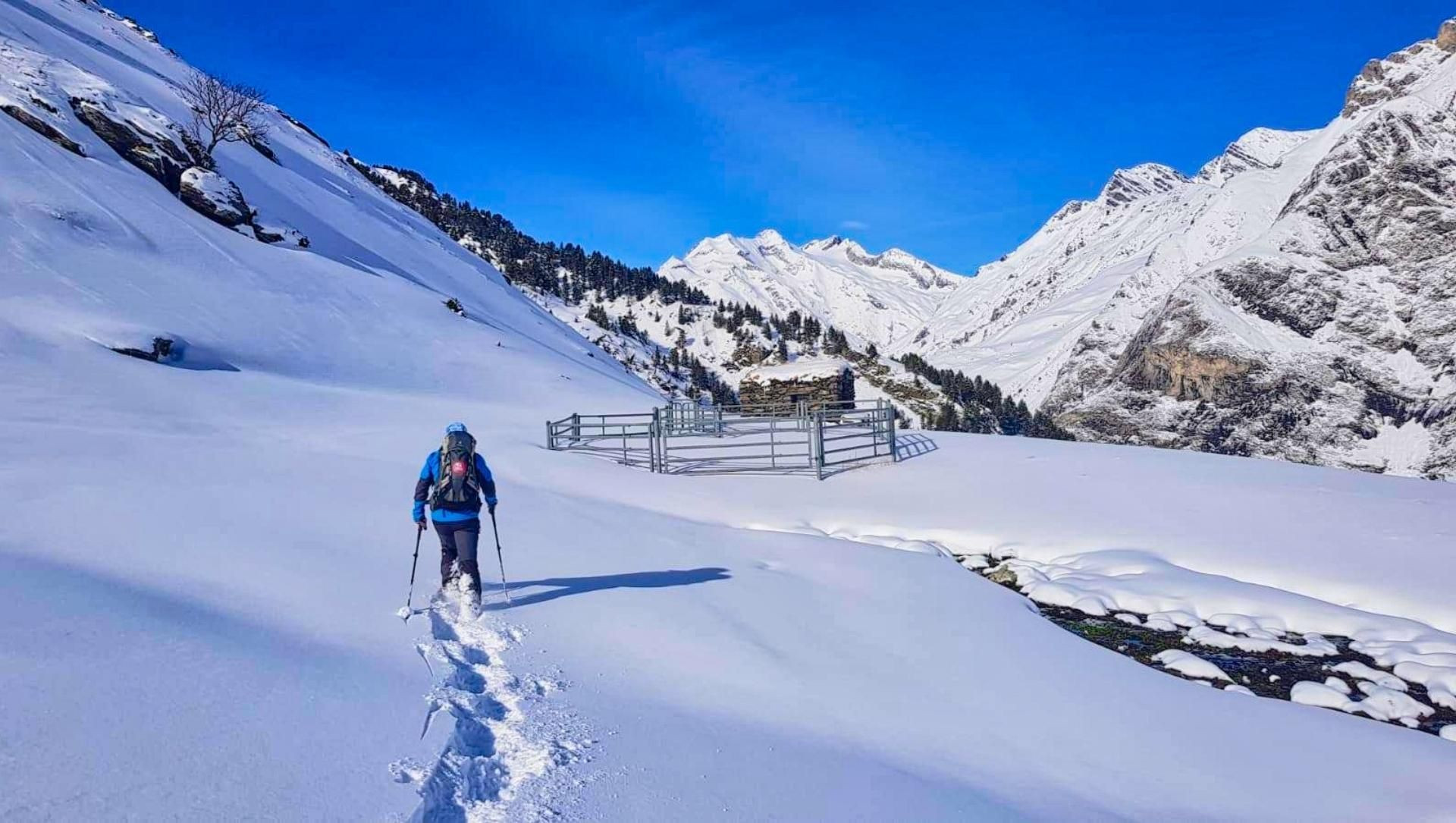 Escursione con le racchette da neve verso un recinto pastorale - Cauterets - Pirenei - Francia