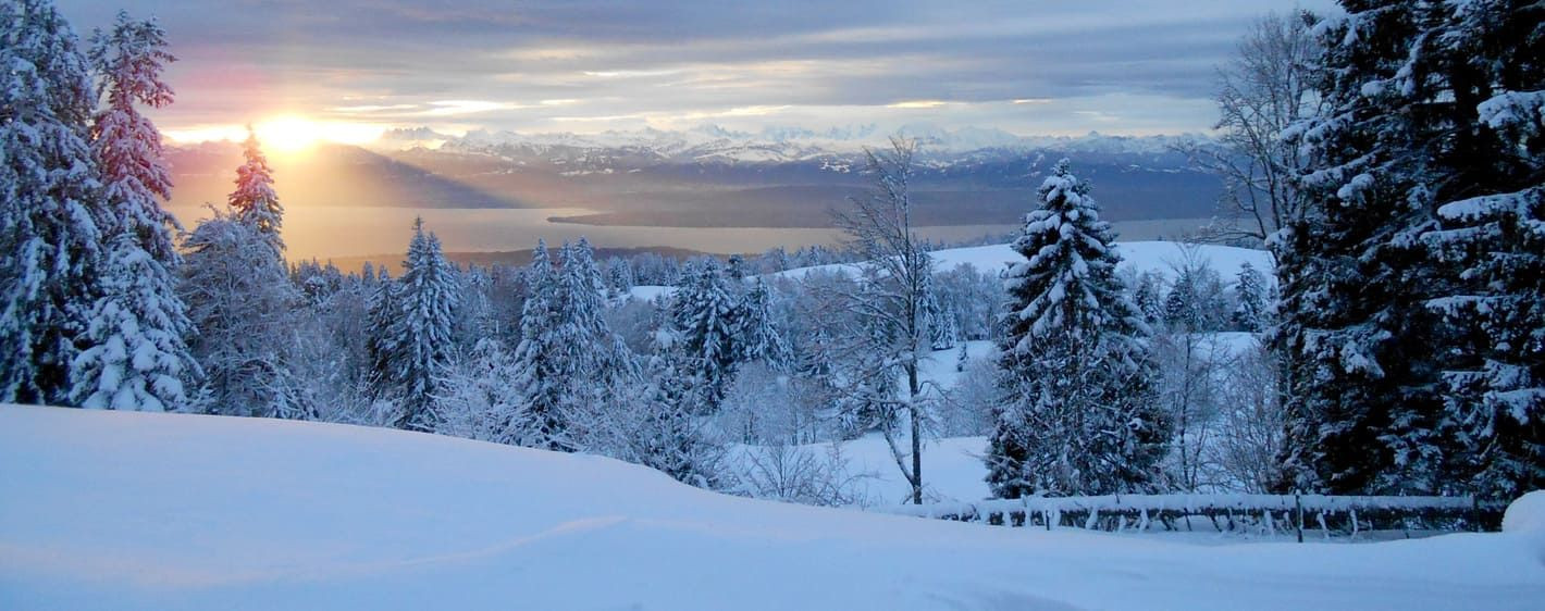 Tramonto invernale su un paesaggio innevato - Giura - Francia