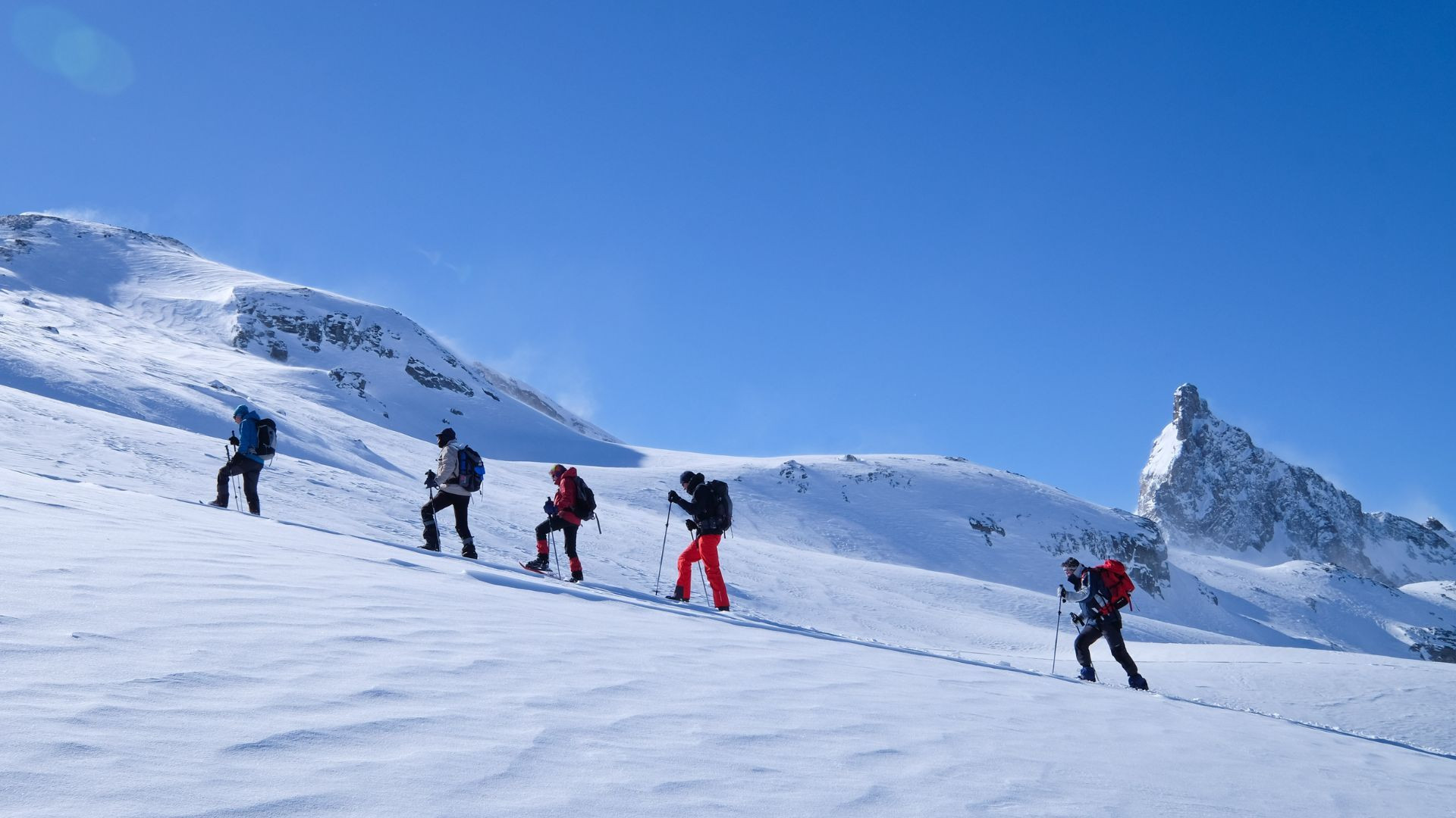 Escursione con le ciaspole in fila - Giro del Queyras - Alpi - Francia